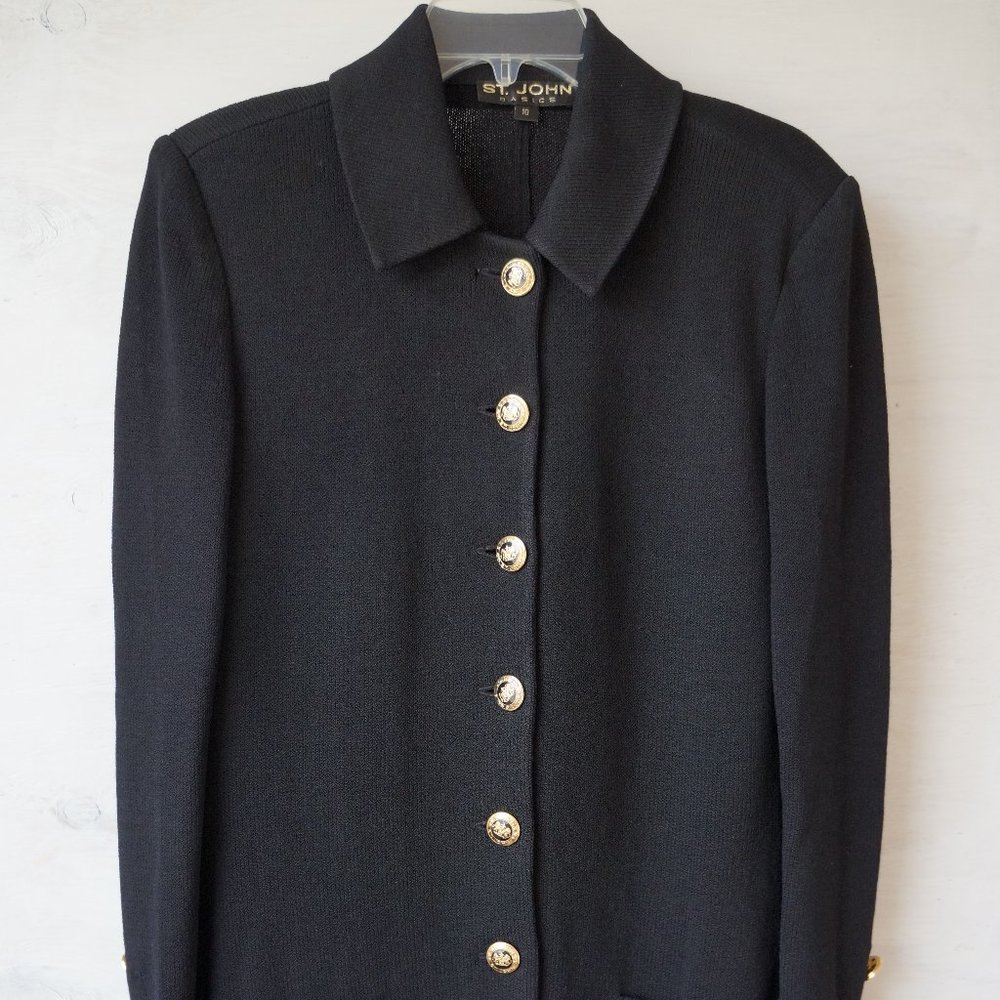 St. John Black Santana Knit Long Cardigan Jacket